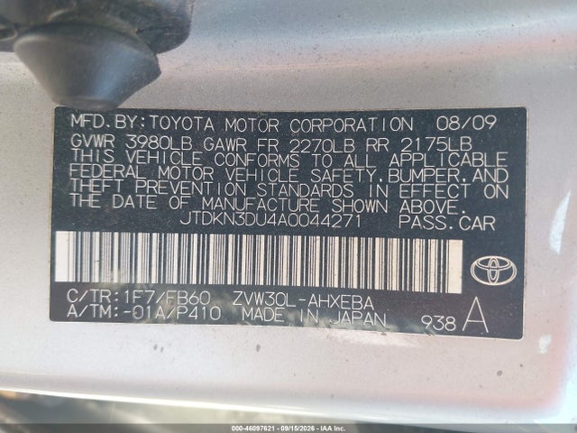 46097621 :رقم المزاد ، JTDKN3DU4A0044271 vin ، 2010 Toyota Prius Ii مزاد بيع