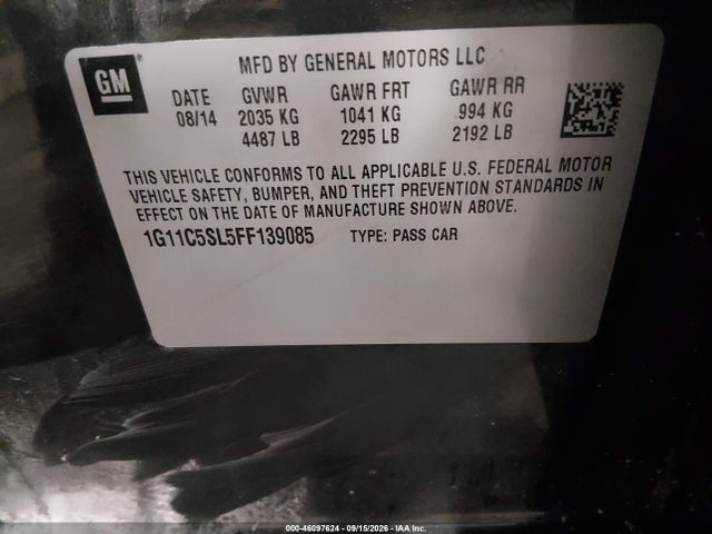 Продаж на аукціоні авто 2015 Chevrolet Malibu 1lt, vin: 1G11C5SL5FF139085, номер лоту: 46097624