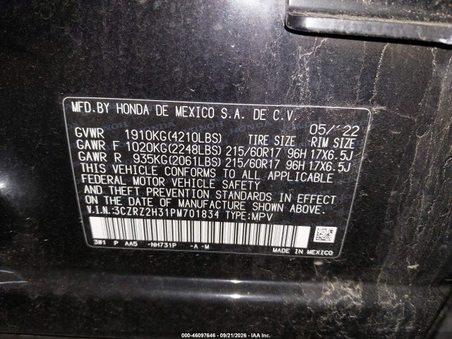 Продаж на аукціоні авто 2023 Honda Hr-v Awd Lx, vin: 3CZRZ2H31PM701834, номер лоту: 46097646