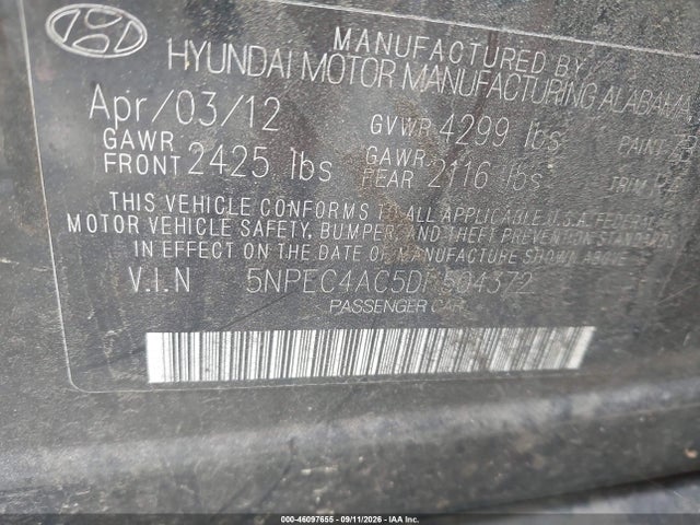 Продажа на аукционе авто 2013 Hyundai Sonata Limited, vin: 5NPEC4AC5DH504372, номер лота: 46097655