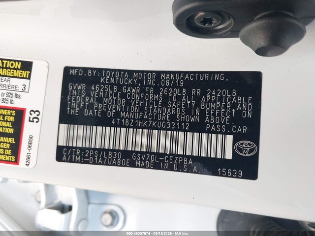 4T1BZ1HK7KU033112 Toyota Camry Xse V6