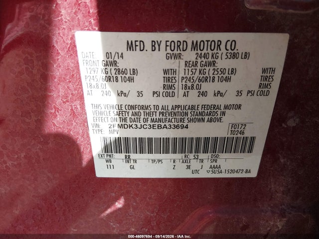 Aukcja sprzedaży 2014 Ford Edge Sel, vin: 2FMDK3JC3EBA33694, numer aukcji: 46097694