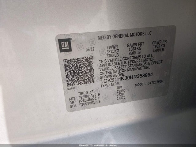 Aukcja sprzedaży 2017 Gmc Yukon Xl Denali, vin: 1GKS1HKJ0HR358964, numer aukcji: 46097701