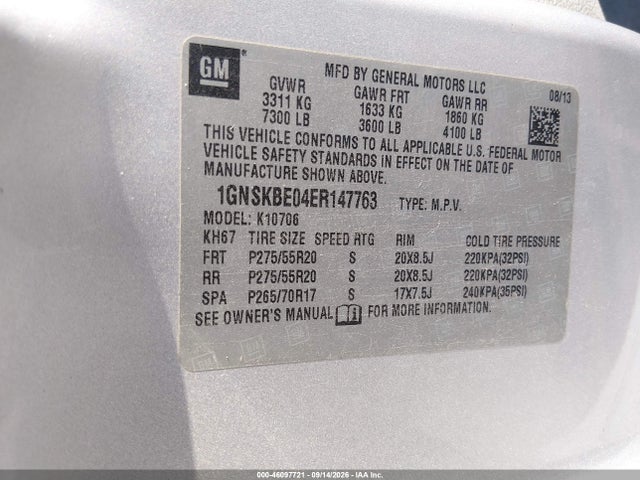 Aukcja sprzedaży 2014 Chevrolet Tahoe Lt, vin: 1GNSKBE04ER147763, numer aukcji: 46097721