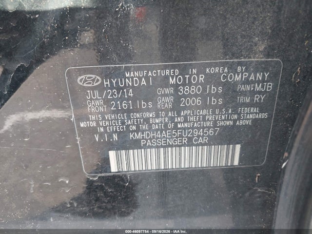 2015 Hyundai Elantra Limited მანქანა იყიდება აუქციონზე, vin: KMHDH4AE5FU294567, აუქციონის ნომერი: 46097754