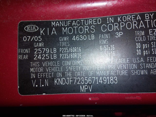 Продаж на аукціоні авто 2006 Kia Sportage Ex V6/lx V6, vin: KNDJF723567149183, номер лоту: 46097782