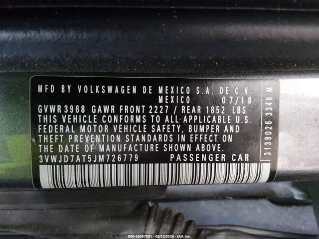 46097801 :رقم المزاد ، 3VWJD7AT5JM726779 vin ، 2018 Volkswagen Beetle 2.0t Se مزاد بيع