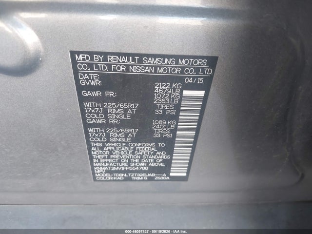 2015 Nissan Rogue Sv მანქანა იყიდება აუქციონზე, vin: KNMAT2MV1FP554788, აუქციონის ნომერი: 46097827