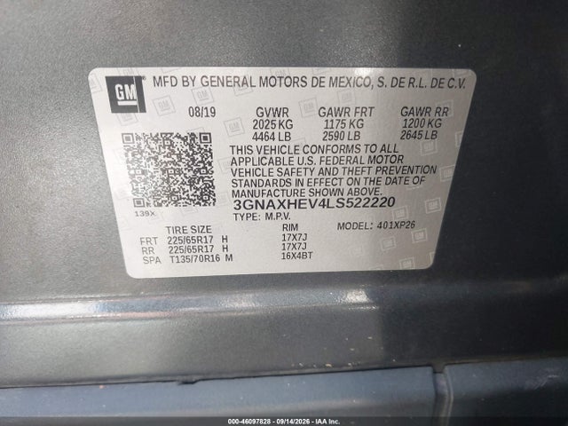 Aukcja sprzedaży 2020 Chevrolet Equinox Fwd Ls, vin: 3GNAXHEV4LS522220, numer aukcji: 46097828