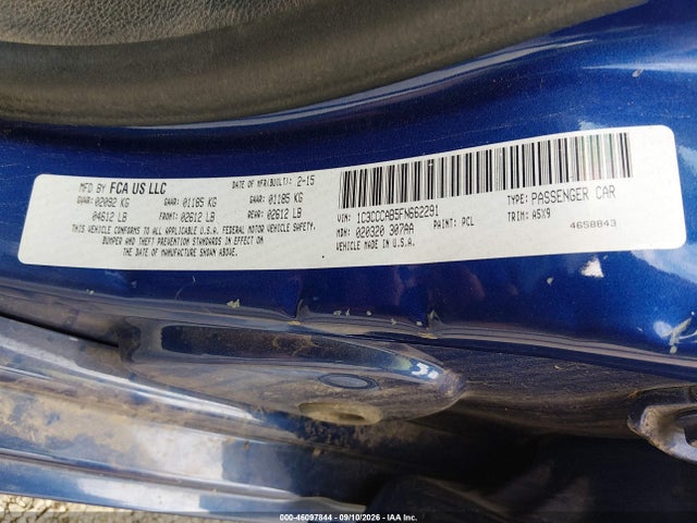 2015 Chrysler 200 Limited მანქანა იყიდება აუქციონზე, vin: 1C3CCCAB5FN662291, აუქციონის ნომერი: 46097844