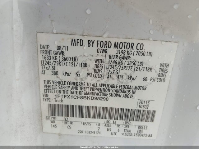 Продажа на аукционе авто 2011 Ford F-150 Xl, vin: 1FTFX1CF8BKD95290, номер лота: 46097878