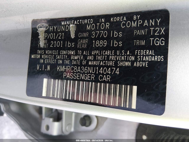 Aukcja sprzedaży 2022 Hyundai Venue Sel, vin: KMHRC8A36NU140474, numer aukcji: 46097904