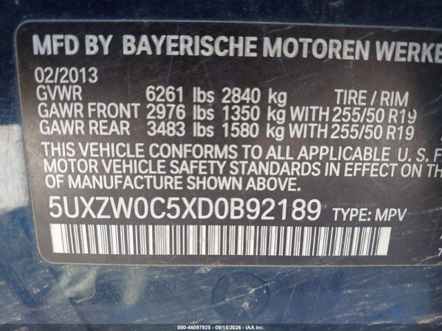 Aukcja sprzedaży 2013 Bmw X5 Xdrive35d, vin: 5UXZW0C5XD0B92189, numer aukcji: 46097925