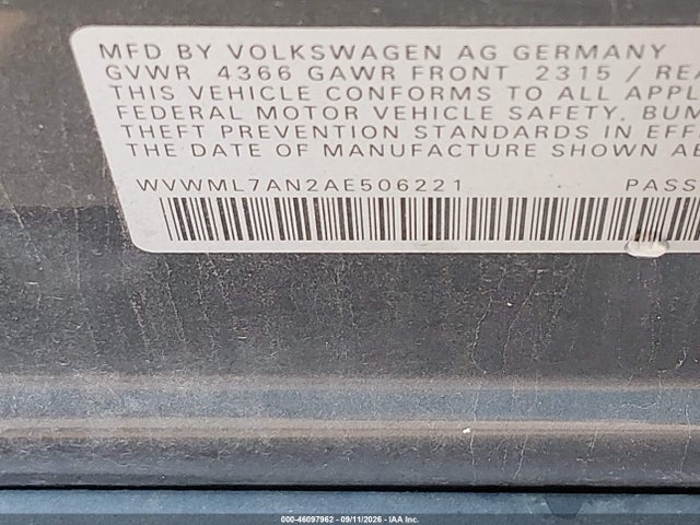 Aukcja sprzedaży 2010 Volkswagen Cc Sport, vin: WVWML7AN2AE506221, numer aukcji: 46097962