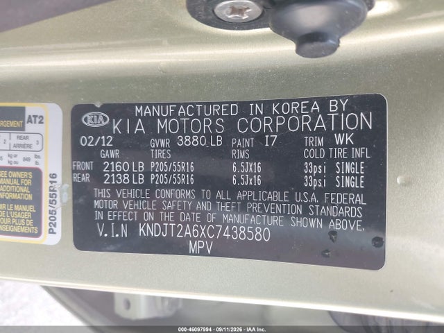 Aukcja sprzedaży 2012 Kia Soul +, vin: KNDJT2A6XC7438580, numer aukcji: 46097994