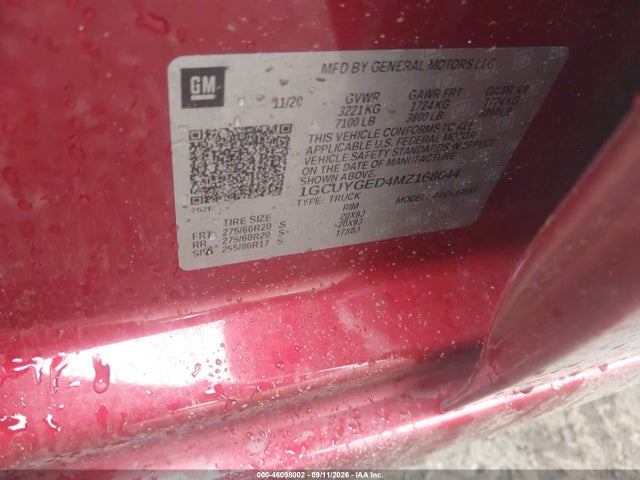 46098002 :رقم المزاد ، 1GCUYGED4MZ168644 vin ، 2021 Chevrolet Silverado 1500 4wd  Short Bed Ltz مزاد بيع