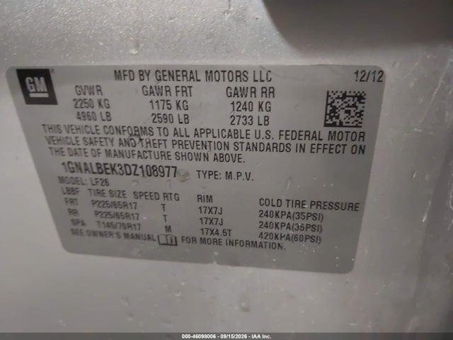 2013 Chevrolet Equinox Ls მანქანა იყიდება აუქციონზე, vin: 1GNALBEK3DZ108977, აუქციონის ნომერი: 46098006