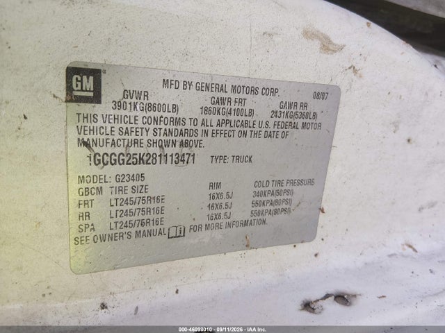 46098010 :رقم المزاد ، 1GCWGAFF8G1132130 vin ، 2016 Chevrolet Express 2500 Work Van مزاد بيع