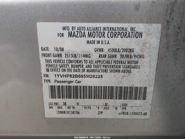 Aukcja sprzedaży 2009 Mazda Mazda6 S Grand Touring, vin: 1YVHP82B695M28225, numer aukcji: 46098019