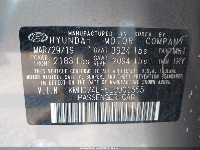 Продажа на аукционе авто 2020 Hyundai Elantra Se, vin: KMHD74LF5LU901555, номер лота: 46098021