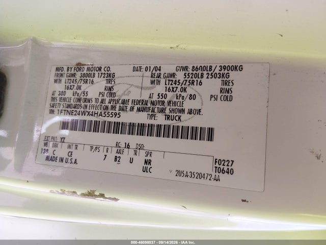 Продаж на аукціоні авто 2004 Ford E-250 Commercial/recreational, vin: 1FTNE24WX4HA55595, номер лоту: 46098037