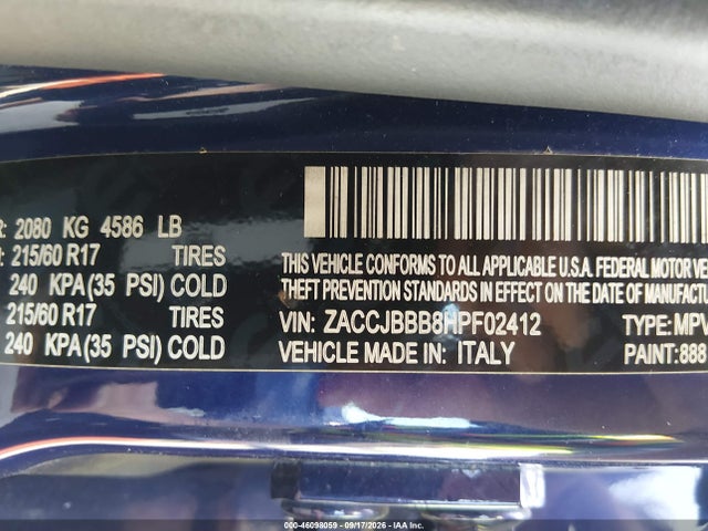 Продажа на аукционе авто 2017 Jeep Renegade Latitude 4x4, vin: ZACCJBBB8HPF02412, номер лота: 46098059