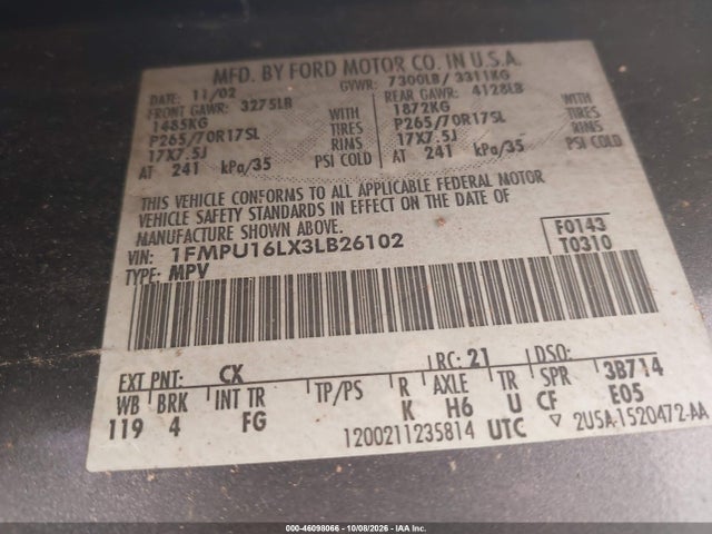 Продаж на аукціоні авто 2003 Ford Expedition Xlt, vin: 1FMPU16LX3LB26102, номер лоту: 46098066