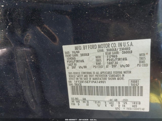 46098077 :رقم المزاد ، 1FTZR15E71PA14901 vin ، 2001 Ford Ranger Edge/xlt مزاد بيع
