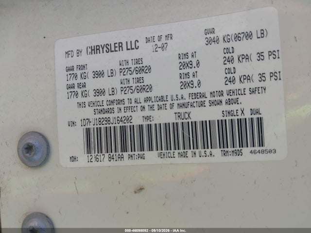 Aukcja sprzedaży 2008 Dodge Ram 1500 Slt, vin: 1D7HU18298J164202, numer aukcji: 46098092