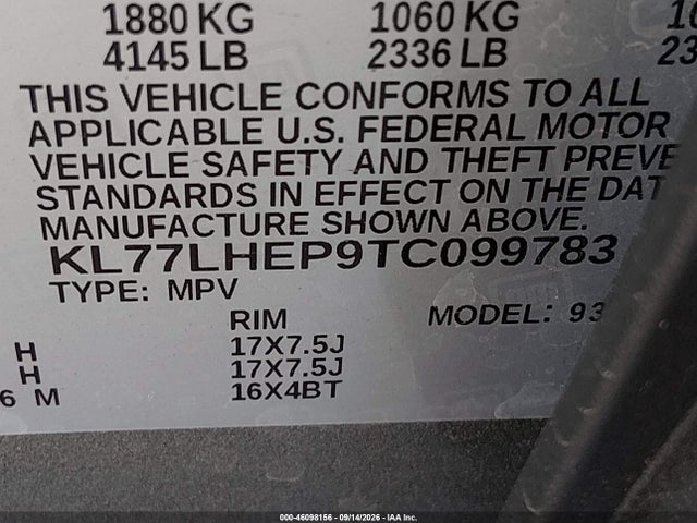 Aukcja sprzedaży 2026 Chevrolet Trax Fwd Lt, vin: KL77LHEP9TC099783, numer aukcji: 46098156