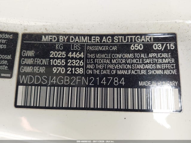 Aukcja sprzedaży 2015 Mercedes-benz Cla 250 4matic, vin: WDDSJ4GB2FN214784, numer aukcji: 46098163