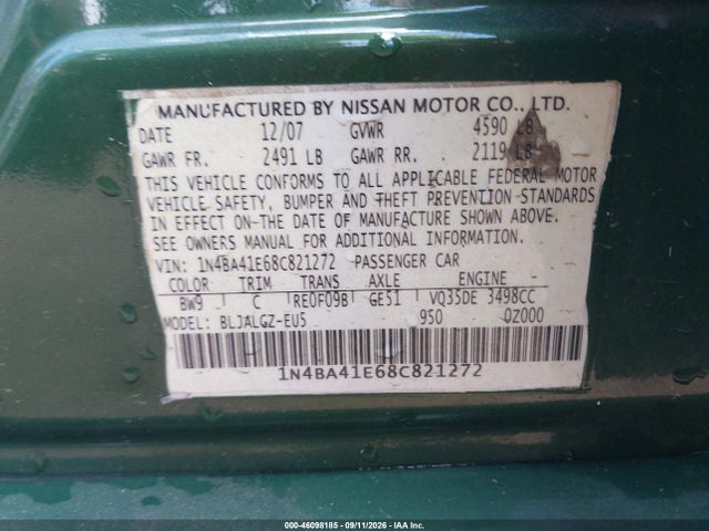 46098185 :رقم المزاد ، 1N4BA41E68C821272 vin ، 2008 Nissan Maxima 3.5 Sl مزاد بيع