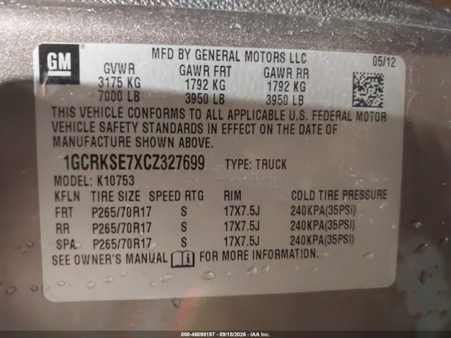 Продажа на аукционе авто 2012 Chevrolet Silverado 1500 Lt, vin: 1GCRKSE7XCZ327699, номер лота: 46098197