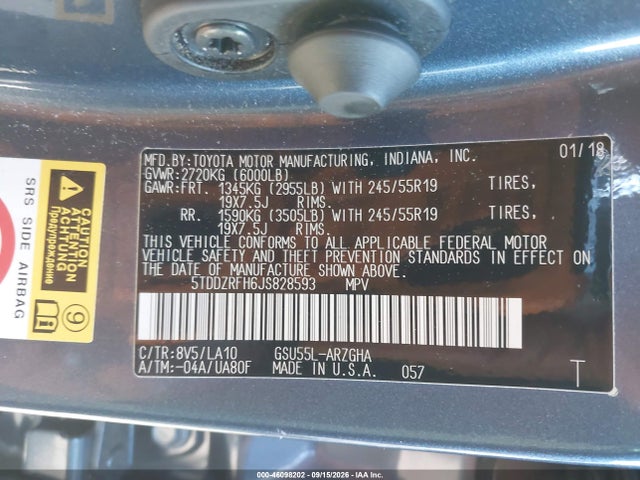 Aukcja sprzedaży 2018 Toyota Highlander Limited Platinum, vin: 5TDDZRFH6JS828593, numer aukcji: 46098202