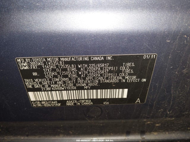 Продаж на аукціоні авто 2011 Toyota Rav4, vin: 2T3BF4DV6BW119268, номер лоту: 46098207