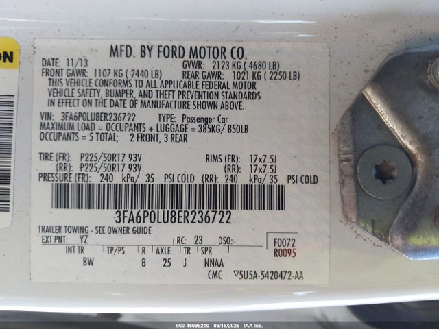 Aukcja sprzedaży 2014 Ford Fusion Hybrid Se, vin: 3FA6P0LU8ER236722, numer aukcji: 46098210
