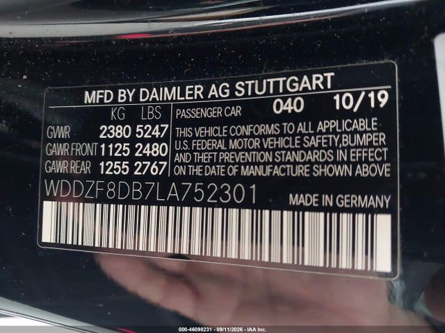 2020 Mercedes-benz E 350 მანქანა იყიდება აუქციონზე, vin: WDDZF8DB7LA752301, აუქციონის ნომერი: 46098231