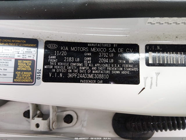 Продажа на аукционе авто 2021 Kia Forte Lxs, vin: 3KPF24AD3ME308810, номер лота: 46098237