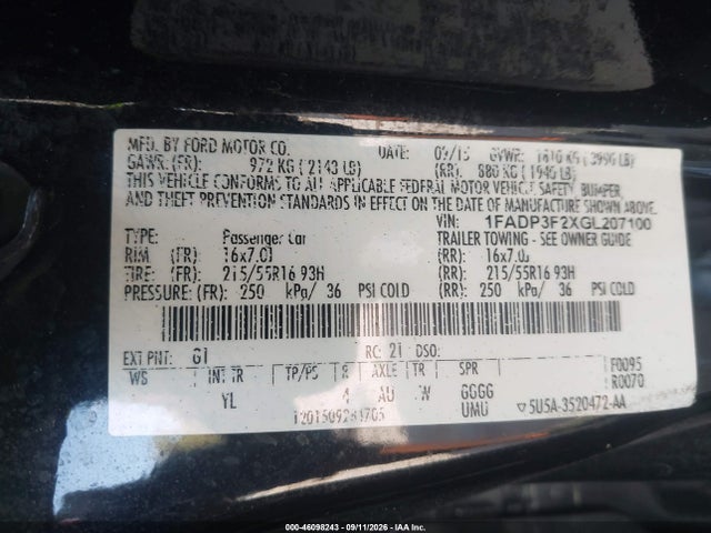 2016 Ford Focus Se მანქანა იყიდება აუქციონზე, vin: 1FADP3F2XGL207100, აუქციონის ნომერი: 46098243