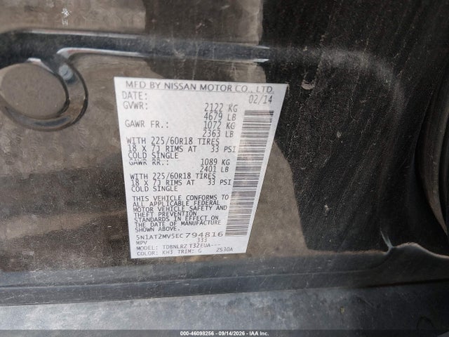 Aukcja sprzedaży 2014 Nissan Rogue Sl, vin: 5N1AT2MV5EC794816, numer aukcji: 46098256