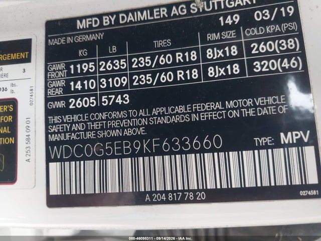 WDC0G5EB9KF633660 Mercedes-Benz Glc 350e 4matic