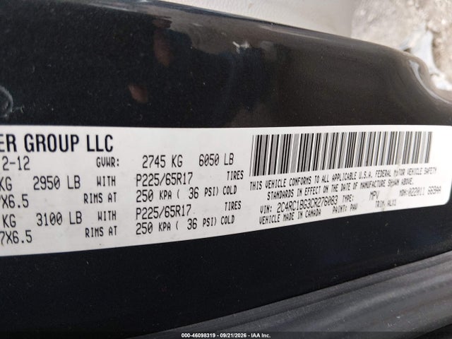 46098319 :رقم المزاد ، 2C4RC1BG3CR276083 vin ، 2012 Chrysler Town & Country Touring مزاد بيع