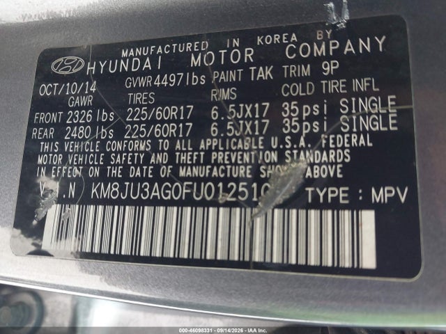 Aukcja sprzedaży 2015 Hyundai Tucson Se, vin: KM8JU3AG0FU012510, numer aukcji: 46098331