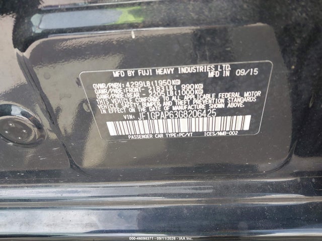 Aukcja sprzedaży 2016 Subaru Impreza 2.0i Sport Premium, vin: JF1GPAP63G8206425, numer aukcji: 46098371
