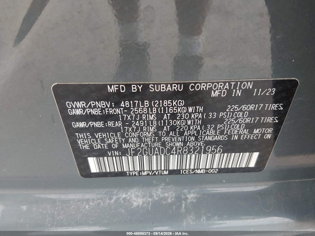 46098373 :رقم المزاد ، JF2GUADC4R8321956 vin ، 2024 Subaru Crosstrek Premium مزاد بيع