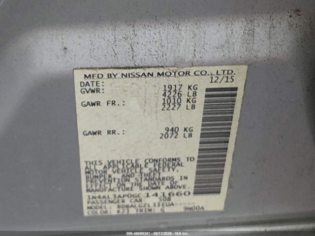 Aukcja sprzedaży 2016 Nissan Altima 2.5 S, vin: 1N4AL3AP0GC141660, numer aukcji: 46098381