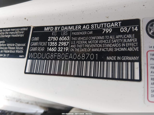 46098409 :رقم المزاد ، WDDUG8FB0EA068701 vin ، 2014 Mercedes-benz S 550 4matic مزاد بيع