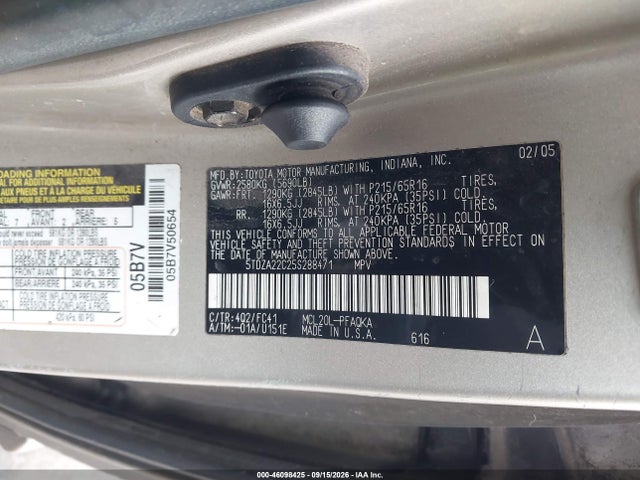 Продажа на аукционе авто 2005 Toyota Sienna Xle, vin: 5TDZA22C25S288471, номер лота: 46098425