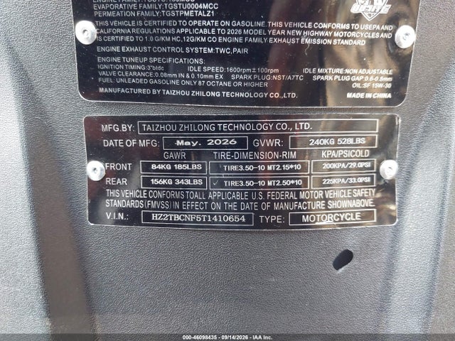 Продажа на аукционе авто 2026 Zhilong Fw 150, vin: HZ2TBCNF5T1410654, номер лота: 46098435
