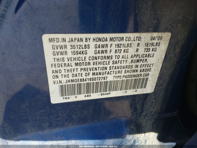 Aukcja sprzedaży 2009 Honda Fit Sport, vin: JHMGE88419S072797, numer aukcji: 46098445